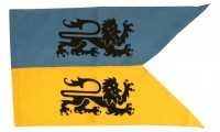 Ritterfahne, 50x30cm, Löwe blau-gelb