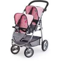 Zwillingswagen für Puppen, Farbe rosa/grau