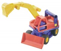 Bagger gelb-blau-rot mit Zubehör ConsTruck im Display