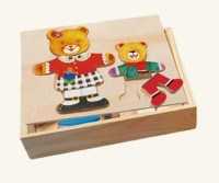 Bino Ankleidepuzzle Bärenmutter mit Kind in Holzbox