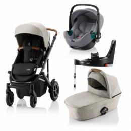 Britax Römer SMILE III Beige COMFORT PLUS iSENSE BUNDLE (inkl. Sportwagen, Kinderwagenaufsatz, BABY-SAFE iSENSE Frost Grey Smile, Base)