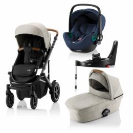 Britax Römer SMILE III Beige COMFORT PLUS iSENSE BUNDLE (inkl. Sportwagen, Kinderwagenaufsatz, BABY-SAFE iSENSE Indigo Blue Smile, Base)