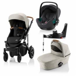 Britax Römer SMILE III Beige COMFORT PLUS iSENSE BUNDLE (inkl. Sportwagen, Kinderwagenaufsatz, BABY-SAFE iSENSE Midnight Grey Smile, Base)