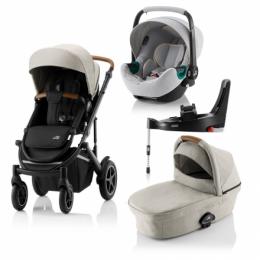 Britax Römer SMILE III Beige COMFORT PLUS iSENSE BUNDLE (inkl. Sportwagen, Kinderwagenaufsatz, BABY-SAFE iSENSE Nordic Grey Smile, Base)