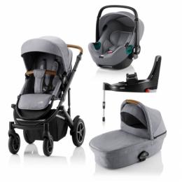 Britax Römer SMILE III Frost Grey/brown COMFORT PLUS iSENSE BUNDLE (inkl. Sportwagen, Kinderwagenaufsatz, BABY-SAFE iSENSE Frost Grey Smile, Base)