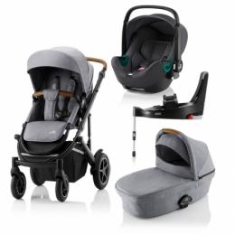 Britax Römer SMILE III Frost Grey/brown COMFORT PLUS iSENSE BUNDLE (inkl. Sportwagen, Kinderwagenaufsatz, BABY-SAFE iSENSE Midnight Grey Smile, Base)