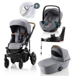 Britax Römer SMILE III Frost Grey/brown COMFORT PLUS iSENSE STAY COOL BUNDLE (inkl. Sportwagen, Kinderwagenaufsatz, BABY-SAFE iSENSE Frost Grey, Base)