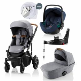 Britax Römer SMILE III Frost Grey/brown COMFORT PLUS iSENSE STAY COOL BUNDLE (inkl. Sportwagen, Kinderwagenaufsatz, BABY-SAFE iSENSE Indigo Blue,Base)