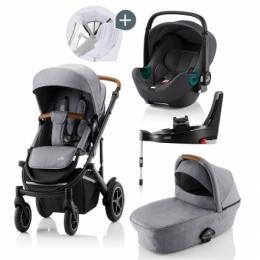 Britax Römer SMILE III Frost Grey/brown COMFORT PLUS iSENSE STAY COOL BUNDLE (inkl. Sportwagen, Kinderwagenaufsatz, BABY-SAFE iSENSE MidnightGrey,Base