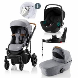 Britax Römer SMILE III Frost Grey/brown COMFORT PLUS iSENSE STAY COOL BUNDLE (inkl. Sportwagen, Kinderwagenaufsatz, BABY-SAFE iSENSE Space Black,Base)