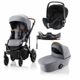 Britax Römer SMILE III Frost Grey/brown handle COMFORT PLUS BUNDLE (inkl. Sportwagen, Kinderwagenaufsatz, BABY-SAFE i-SIZE Cosmos Black, Flex Base)