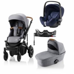 Britax Römer SMILE III Frost Grey /Brown handle COMFORT PLUS BUNDLE (inkl. Sportwagen, Kinderwagenaufsatz, BABY-SAFE i-SIZE Moonlight Blue, Flex Base)