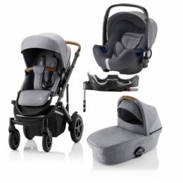 Britax Römer SMILE III Frost Grey Brown handle COMFORT PLUS BUNDLE (inkl. Sportwagen, Kinderwagenaufsatz, BABY-SAFE i-SIZE Storm Grey, Flex Base)