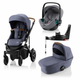 Britax Römer SMILE III Indigo Blue COMFORT PLUS iSENSE BUNDLE (inkl. Sportwagen, Kinderwagenaufsatz, BABY-SAFE iSENSE Frost Grey Smile, Base)