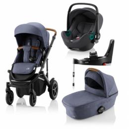 Britax Römer SMILE III Indigo Blue COMFORT PLUS iSENSE BUNDLE (inkl. Sportwagen, Kinderwagenaufsatz, BABY-SAFE iSENSE Midnight Grey Smile, Base)