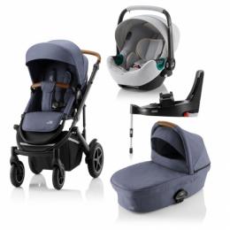 Britax Römer SMILE III Indigo Blue COMFORT PLUS iSENSE BUNDLE (inkl. Sportwagen, Kinderwagenaufsatz, BABY-SAFE iSENSE Nordic Grey Smile, Base)