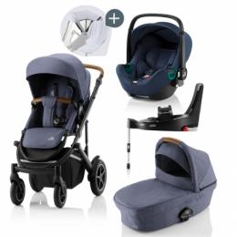 Britax Römer SMILE III Indigo Blue COMFORT PLUS iSENSE STAY COOL BUNDLE (inkl. Sportwagen, Kinderwagenaufsatz, BABY-SAFE iSENSE Indigo Blue, Base)