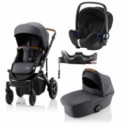 Britax Römer SMILE III Midnight Grey brown handle COMFORT PLUS BUNDLE (inkl. Sportwagen, Kinderwagenaufsatz, BABY-SAFE i-SIZE Cosmos Black, Flex Base)