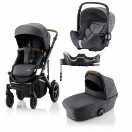 Britax Römer SMILE III Midnight Grey/Brown handle COMFORT PLUS BUNDLE (inkl. Sportwagen, Kinderwagenaufsatz, BABY-SAFE i-SIZE Storm Grey, Flex Base)