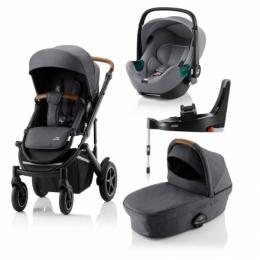 Britax Römer SMILE III Midnight Grey COMFORT PLUS iSENSE BUNDLE (inkl. Sportwagen, Kinderwagenaufsatz, BABY-SAFE iSENSE Frost Grey Smile, Base)