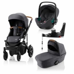 Britax Römer SMILE III Midnight Grey COMFORT PLUS iSENSE BUNDLE (inkl. Sportwagen, Kinderwagenaufsatz, BABY-SAFE iSENSE Midnight Grey Smile, Base)