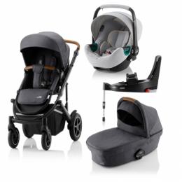 Britax Römer SMILE III Midnight Grey COMFORT PLUS iSENSE BUNDLE (inkl. Sportwagen, Kinderwagenaufsatz, BABY-SAFE iSENSE Nordic Grey Smile, Base)