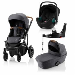 Britax Römer SMILE III Midnight Grey COMFORT PLUS iSENSE BUNDLE (inkl. Sportwagen, Kinderwagenaufsatz, BABY-SAFE iSENSE Space Black Smile, Base)