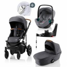 Britax Römer SMILE III Midnight Grey COMFORT PLUS iSENSE STAY COOL BUNDLE (inkl. Sportwagen, Kinderwagenaufsatz, BABY-SAFE iSENSE Frost Grey, Base)