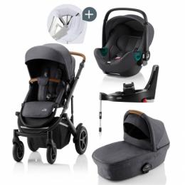 Britax Römer SMILE III Midnight Grey COMFORT PLUS iSENSE STAY COOL BUNDLE (inkl. Sportwagen, Kinderwagenaufsatz, BABY-SAFE iSENSE Midnight Grey, Base)