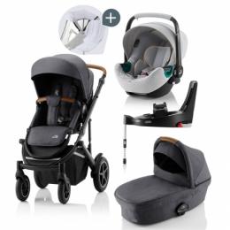 Britax Römer SMILE III Midnight Grey COMFORT PLUS iSENSE STAY COOL BUNDLE (inkl. Sportwagen, Kinderwagenaufsatz, BABY-SAFE iSENSE Nordic Grey, Base)