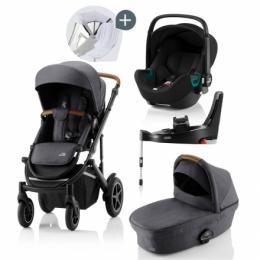 Britax Römer SMILE III Midnight Grey COMFORT PLUS iSENSE STAY COOL BUNDLE (inkl. Sportwagen, Kinderwagenaufsatz, BABY-SAFE iSENSE Space Black, Base)