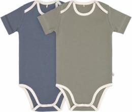 Lässig Wickelbody Kurzarm GOTS 2er Pack 74/80 blue/olive amerikanischer Halsausschnitt