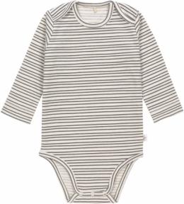 Lässig Wickelbody Langarm GOTS 86/92 Striped grey/anthracite amerikanischer Halsausschnitt