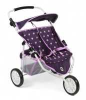 Puppenwagen Zwillings-Jogger Stars lila