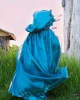 Satin-Cape, türkis - Faschingscape für Kinder Grösse L