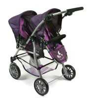 Tandem-Buggy Twinny für Puppen Dessin Pflaume