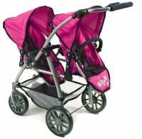 Tandem-Buggy VARIO für Puppen Dessin Dots Navy-Pink